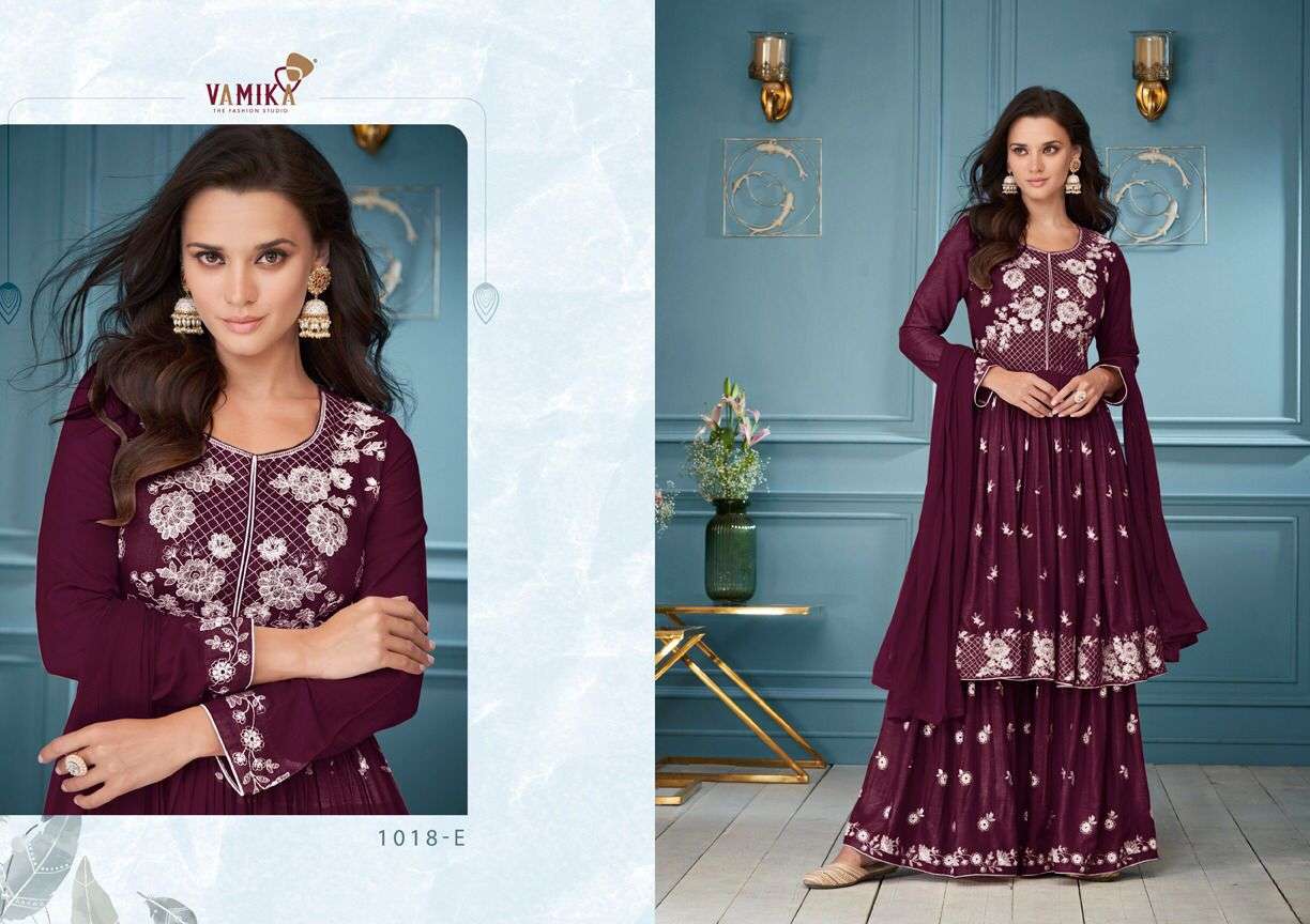 Vamika-Lakhnavi Vol 3 Dark Color-14 Kg-Rayon-White-Thread-Kurti-Rayon-Palazzo-Nazmin-Dupatta-1018-E
